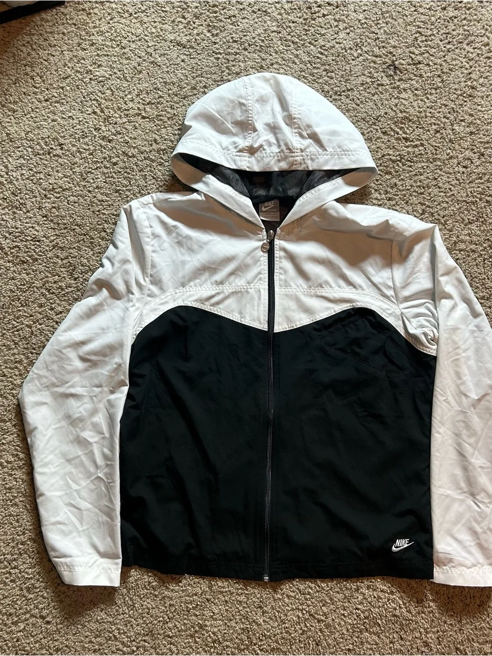 Nike White and Black Hooded Bomber Jacket